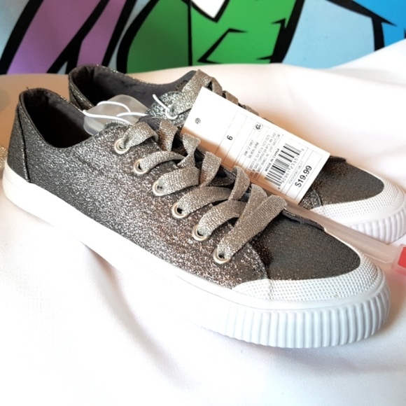 silver canvas shoes